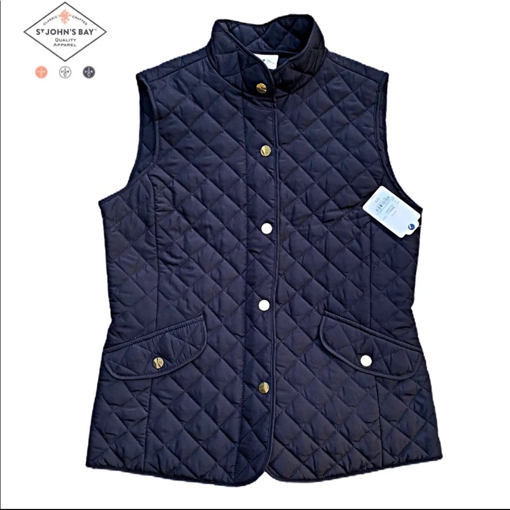 NWT St Johns Bay Black Button Down Puff Vest